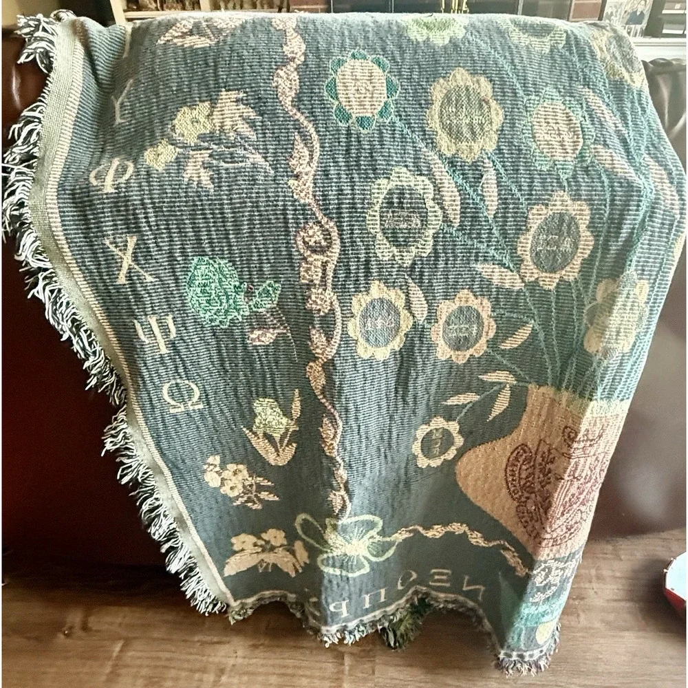 Vintage Panhellenic Sorority Greek Life Woven Tapestry Throw Blanket Fringe Rare